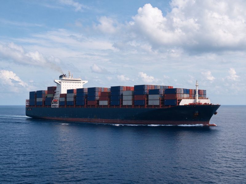 Large container ship crossing the open sea